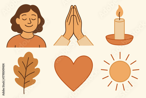 Eyes closed background icon person grid heart leaf vector calm thankfulness text