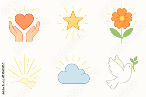 Glowing text holding illustrations flower rays counting composition vector no blessings icon
