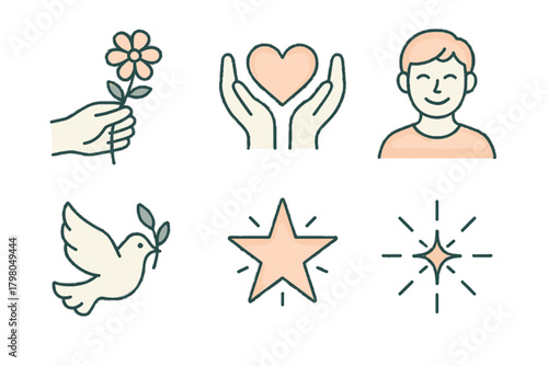 White no pictures person heart star style vector hand icon simple kindness