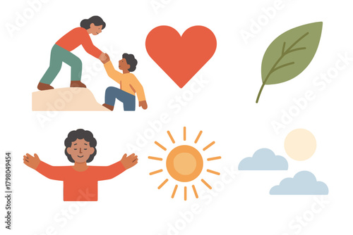 Selfless another heart icon white illustrations sunburst helping love vector arms peaceful