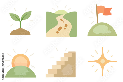 Path white composition icon sunrise no sprouting vector text growth illustrations perseverance