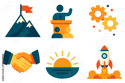 Icon icons sunrise leadership speech ambition vector bright white text giving flag