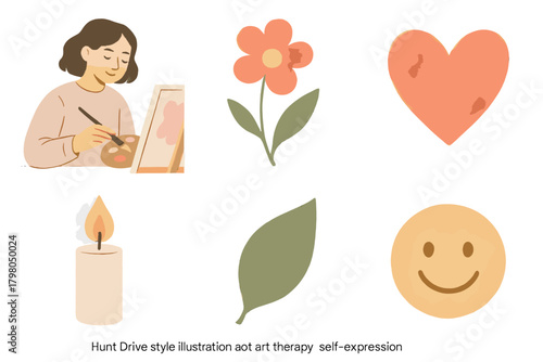 Painting icon therapy background candle calmly text icons serene vector art leaf
