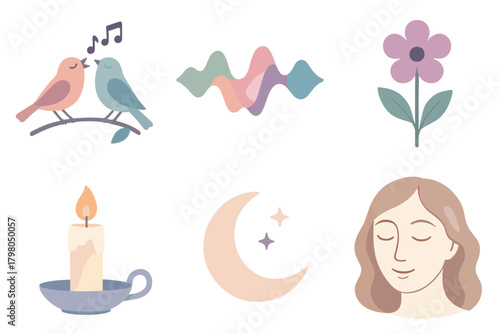 Birds no grid harmony palette icon vector gentle flower text smooth soothing