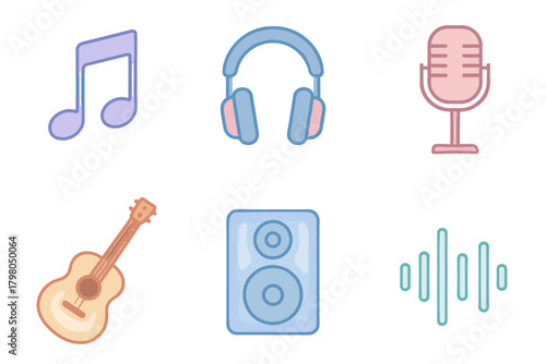 Smooth headphones text themed guitar microphone musical icon icons white vector music