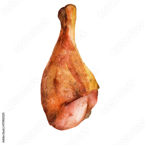 Fried Chicken Drumstick Watercolor⁠
