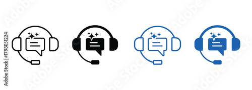 Headphones with speech bubble and sparkles icons On Transparent Background