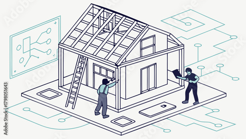 drawing of a house with blueprint