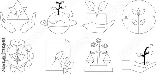 Eco Growth & Sustainability Outline  Icon Set 