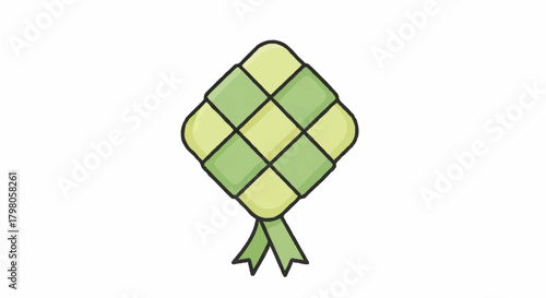Stylized Green and Yellow Ketupat Illustration, an Iconic Symbol of Eid al-Fitr and Hari Raya Festive Food Graphic Design Element