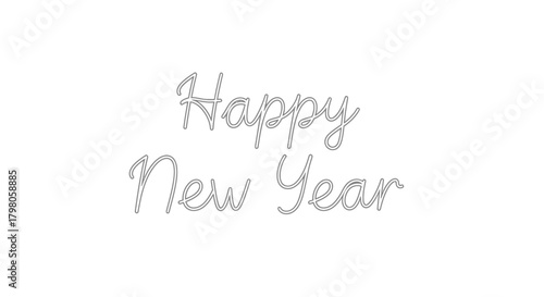 Festive happy new year typographic design with elegant swirling decorative elements and a celebratory feel