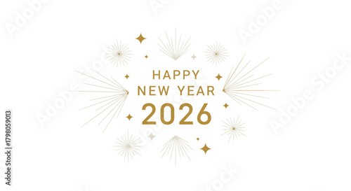 Festive happy new year text design with celebratory elements and a modern aesthetic