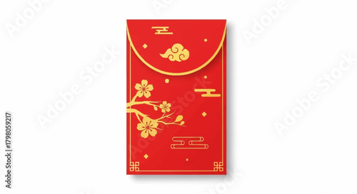 Lunar New Year Red Envelope with Golden Floral Design - Festive Celebration Symbol