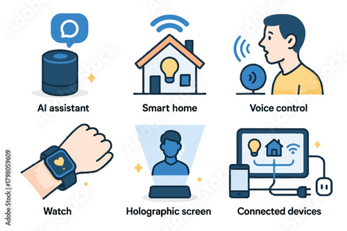 Future holographic smart assistant life text smartwatch screen vector background modern icon