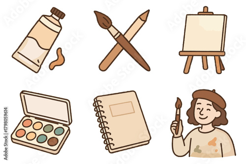 Crossed icon grid easel white supplies art paint colors vector happy soft