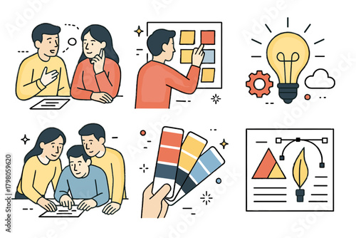Collaboration white teamwork illustrations vector creative samples notes idea no group icon
