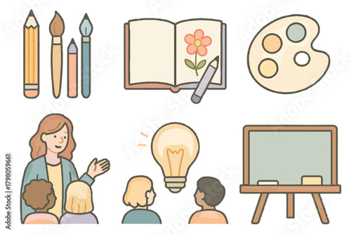 Icons creative vector tools icon students education pastel white color sketchbook art