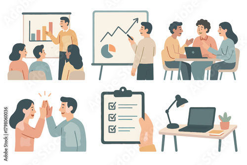 Brainstorming coworkers pastel background whiteboard icon session no illustrations office vector group