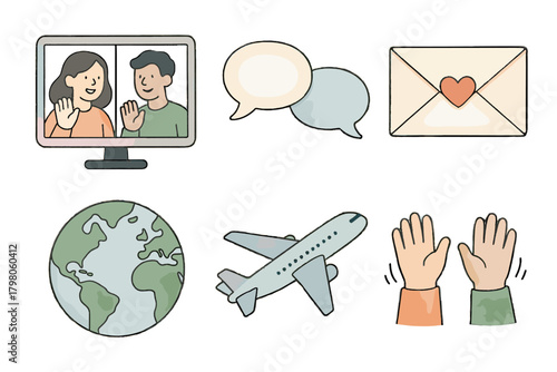 Friendship white chat across letter call globe vector icon background miles waving