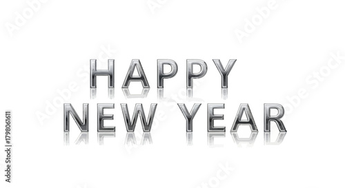 Festive happy new year text design with celebratory elements and a modern aesthetic