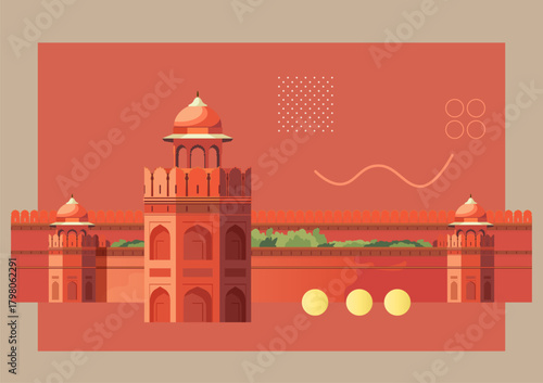 Chharti - Semi-open, Elevated, Dome-Shaped Pavilions Elements - Stock Illustration