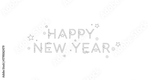 Festive happy new year greeting with abstract decorative elements and celebratory text