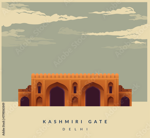 Kashmere Gate a historic gate in Old Delhi - Stock Illustration