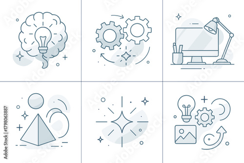 Icon white elements creative turning inspiration gears vector futuristic design workspace innovative