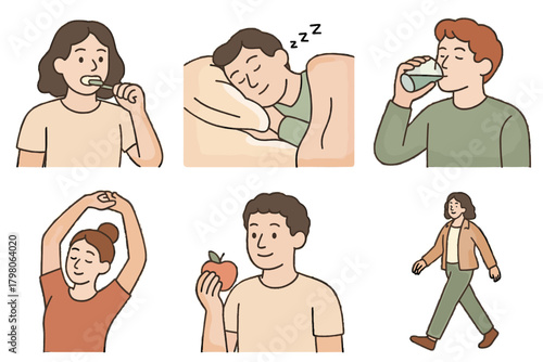 Clean fruit text no healthy habits vector composition taking grid white icon