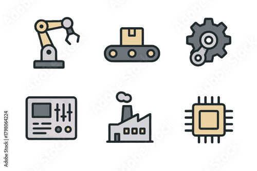 Panel white vector design icons mechanical factory gear robot icon arm robotics