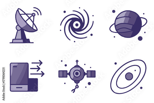Deep antenna style space satellite background white planet vector minimal exploration distant