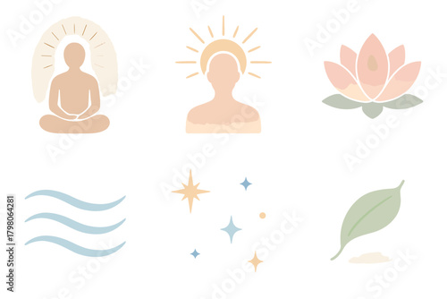 Person spiritual vector white enlightenment tranquil icon head illustrations behind flower light