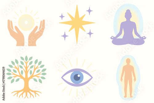 Connection icon composition eye divine star white illustration life aura meditating light