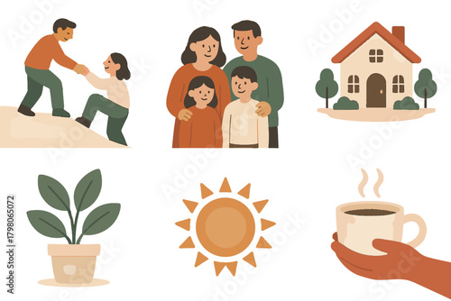 Background vector text helping another icon family community sun group cozy caring