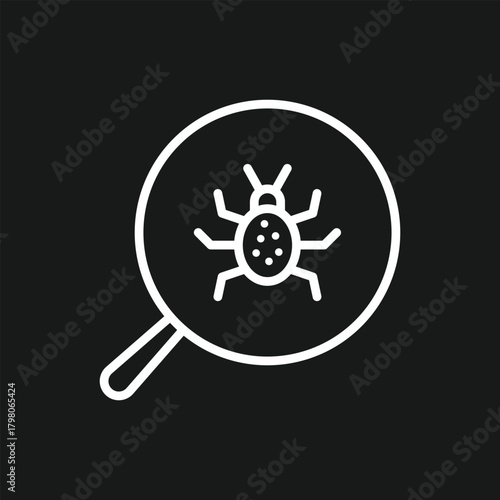 Virus Scan and Software Debugging Icon with Magnifying Glass Searching for Malware or System Glitches