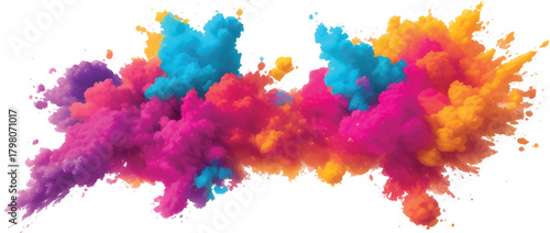 Colorful ink and watercolor paint splashes creating an artistic, textured design and grunge pattern on a white background