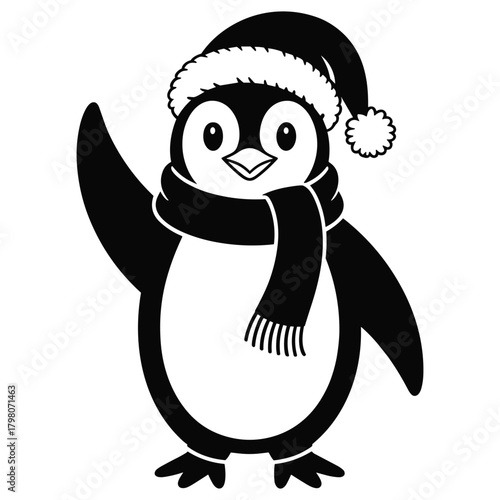 Cute penguin wearing a santa hat and scarf