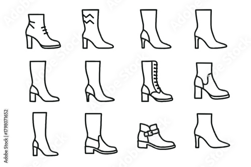 Boots pointed style city vector minimalist fashion vintage stiletto elegant icons boot