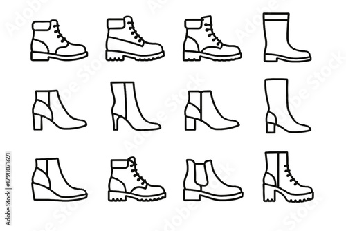 Hiking work fashion boot combat collection chelsea vector icon boots ankle wedge