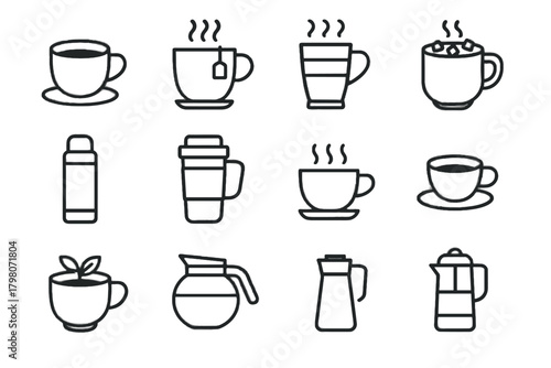 Drink mug icons icon cappuccino tea hot thermos coffee vector herbal espresso