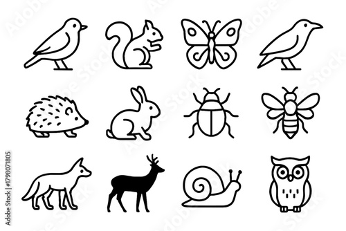Crows morning vector silhouette hedgehogs icons icon bees insects birds deer wildlife