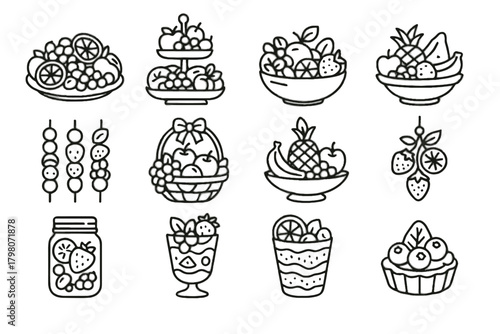 Jar cup collection salad stand vector fruit decorative icon platter bowl