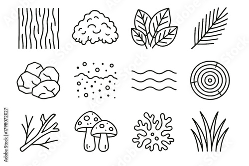 Texture lichen forest pine bark tree soil icon grass leaves vector twigs