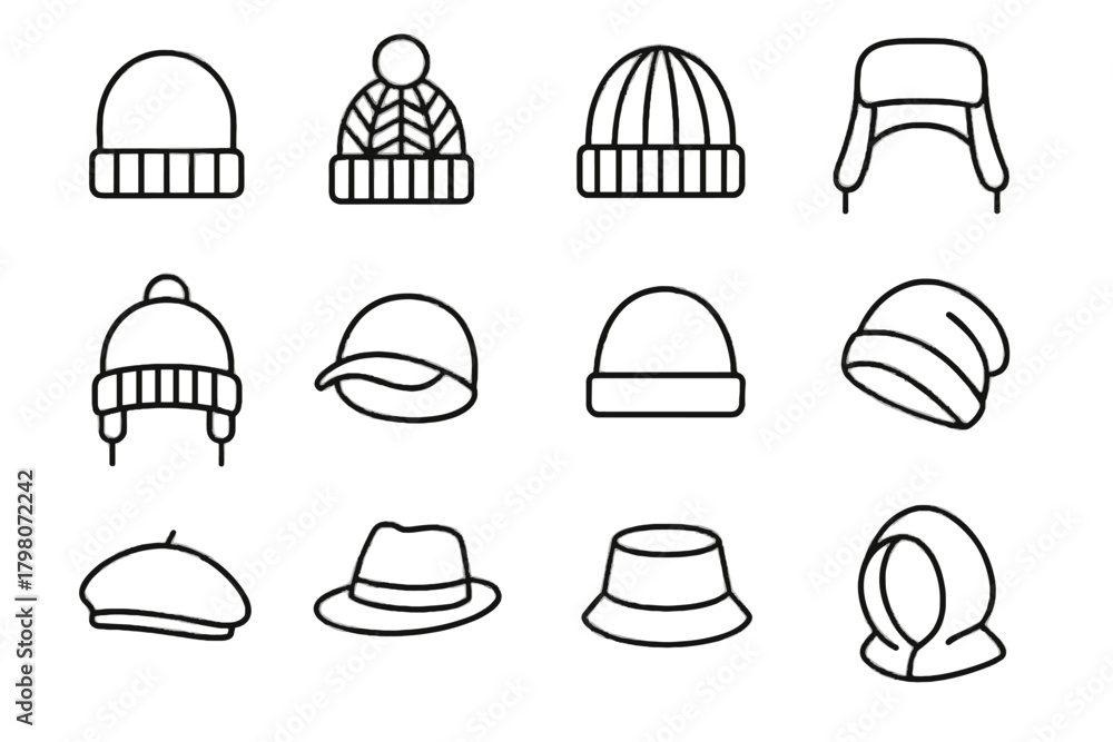 Fototapeta premium Vector wool hat trapper earflap fleece icon slouchy icons beret winter