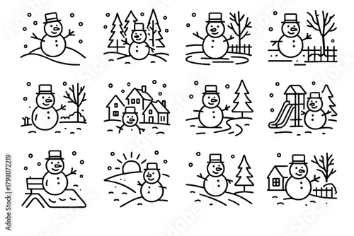 Winter cozy snowy icon vector forest slope frosty collection path yard