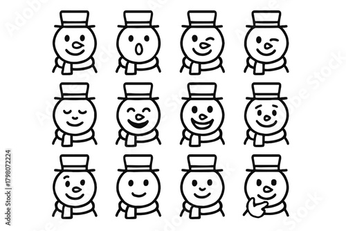 Playful icon thoughtful smiling snowman vector cheerful winking expression grinning icons mischievous