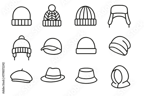 Vector wool hat trapper earflap fleece icon slouchy icons beret winter