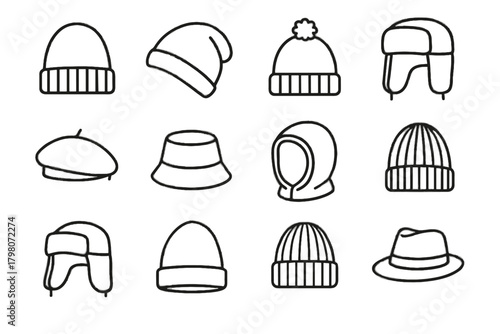 Hat folded knit slouchy trapper winter icon vector fedora layered cap