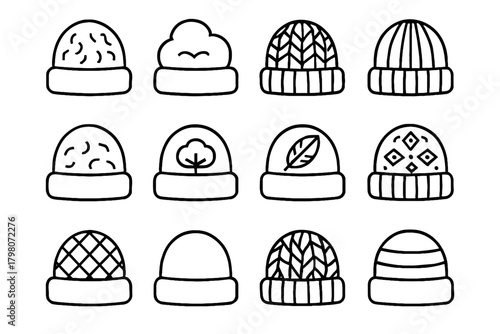 Vector quilted icons smooth fleece chunky wool fur hat icon layered ribbed