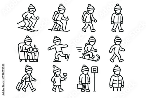 Hat winter vector walking snowboarding hiking icons party icon casual outdoor skating